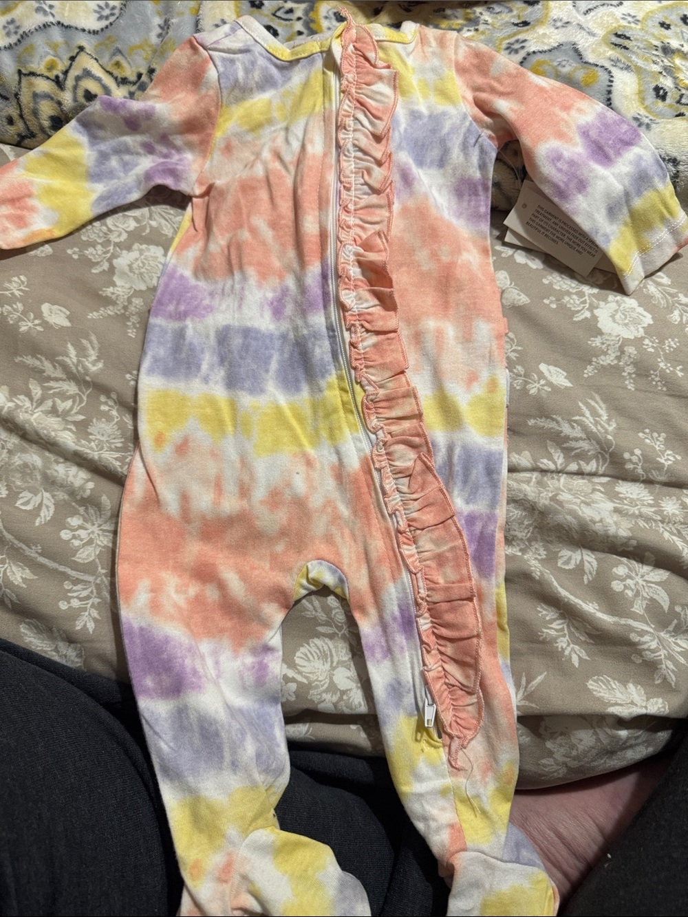Tie-Dye Ruffle Zip Baby One-Piece - Pastel Multicolor